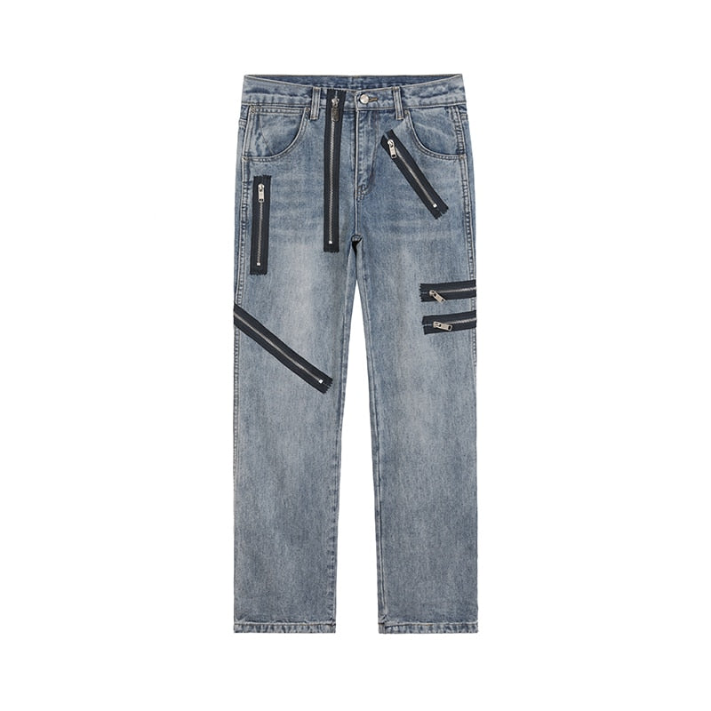 69 Multi Zipper Denim Jeans
